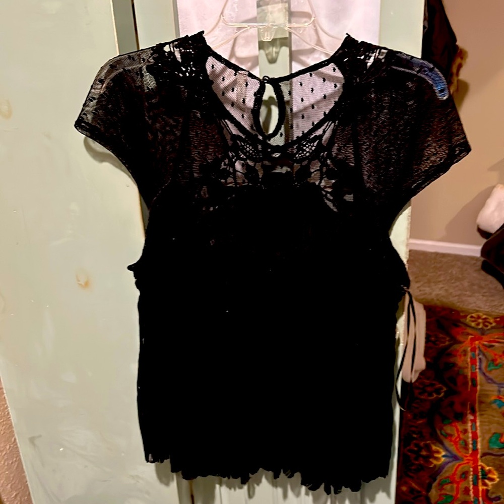 Free people black lace blouse mever worn smoke free home